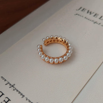 Sterling Silver 18K Gold Plated Pearl Ring - Vintage Gold, Adjustable