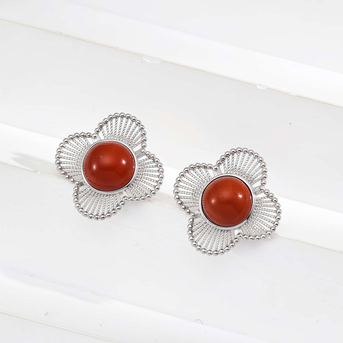 925 Silver Vintage Red Agate Earrings Elegant Design