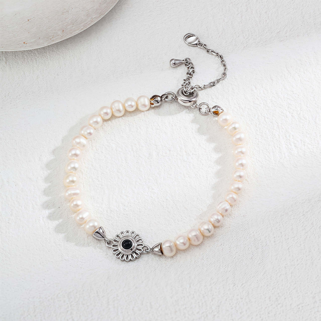 Sterling Silver Pearl & Agate Bracelet - Adjustable