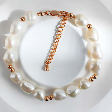 Vintage Gold Baroque Pearl Bracelet - Sterling Silver, Adjustable