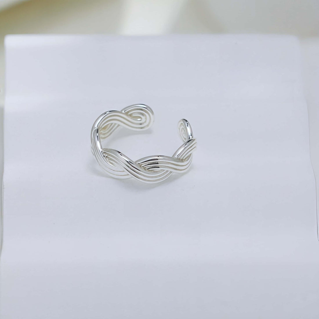 Minimalist Sterling Silver Open Ring - Braided Adjustable Band