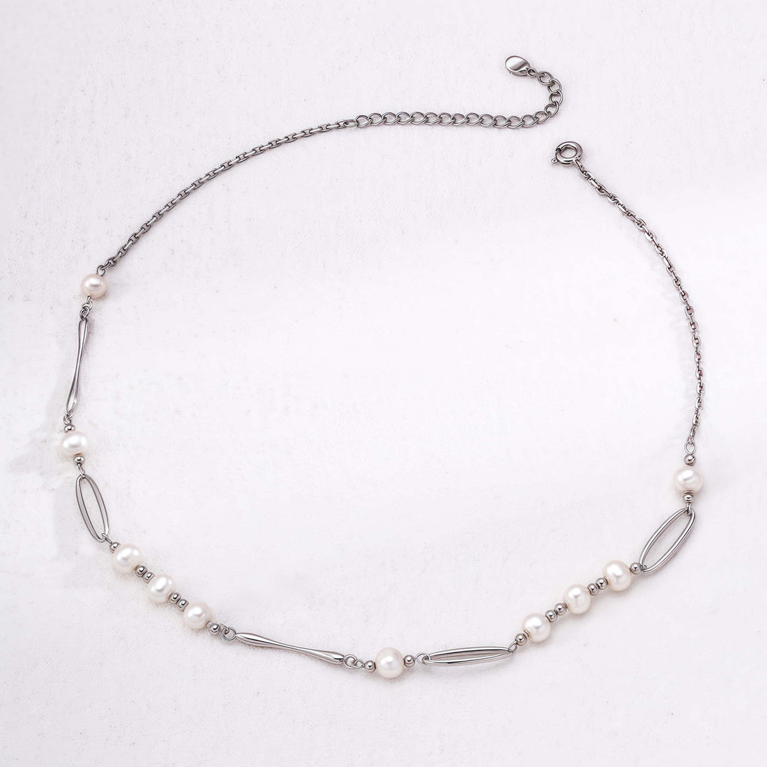 Pearl Necklace - Sterling Silver, Vintage Gold & Platinum, 6mm Pearls