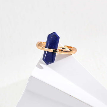 Minimalist Lapis Lazuli Ring - Sterling Silver, Vintage Gold Finish