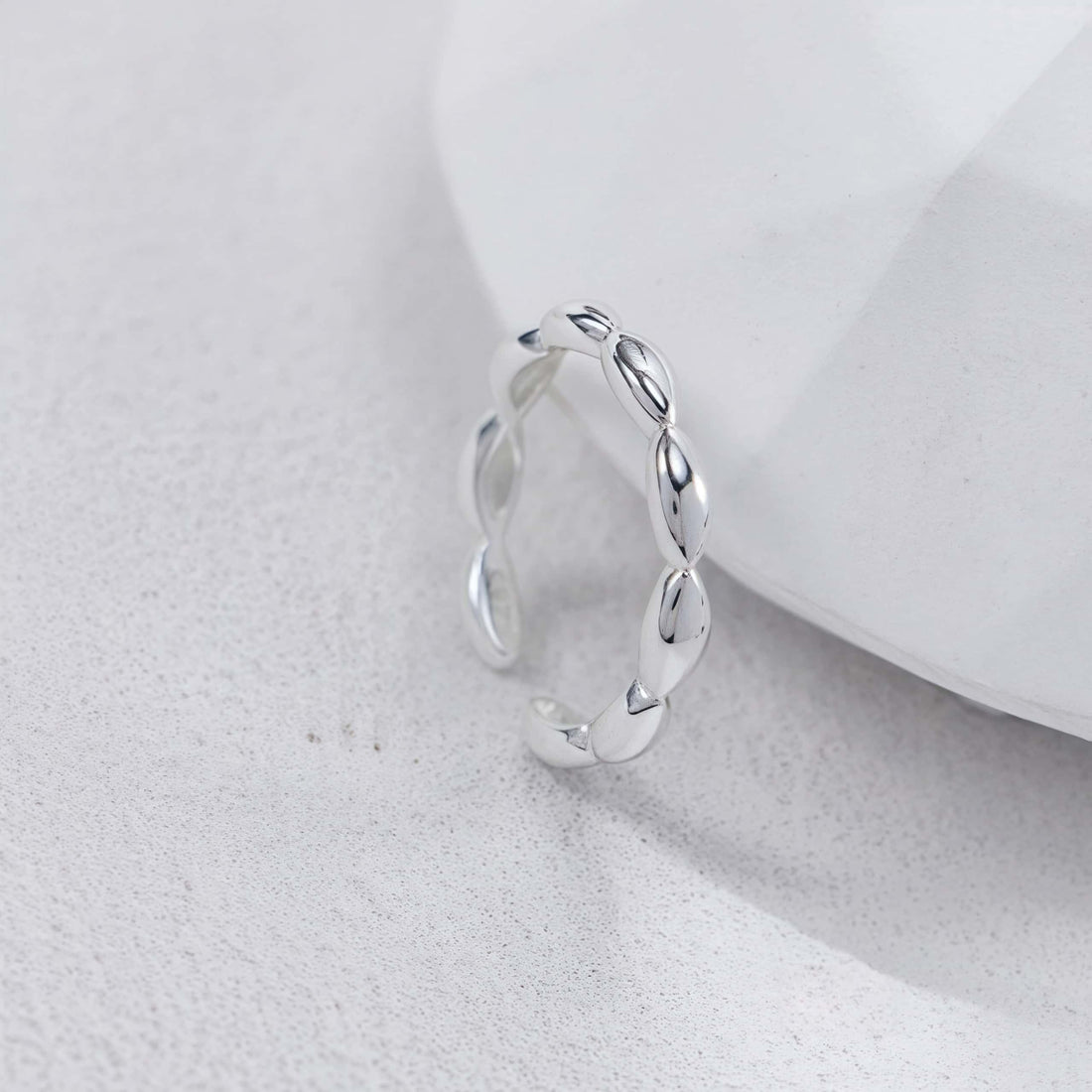 Minimalist Sterling Silver Open Ring - Adjustable Dainty Beaded Band