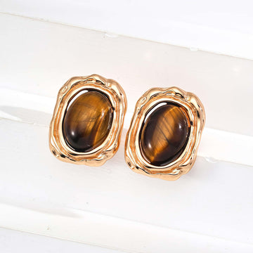 Vintage Tiger Eye Earrings - Sterling Silver with Natural Tiger Eye Stones