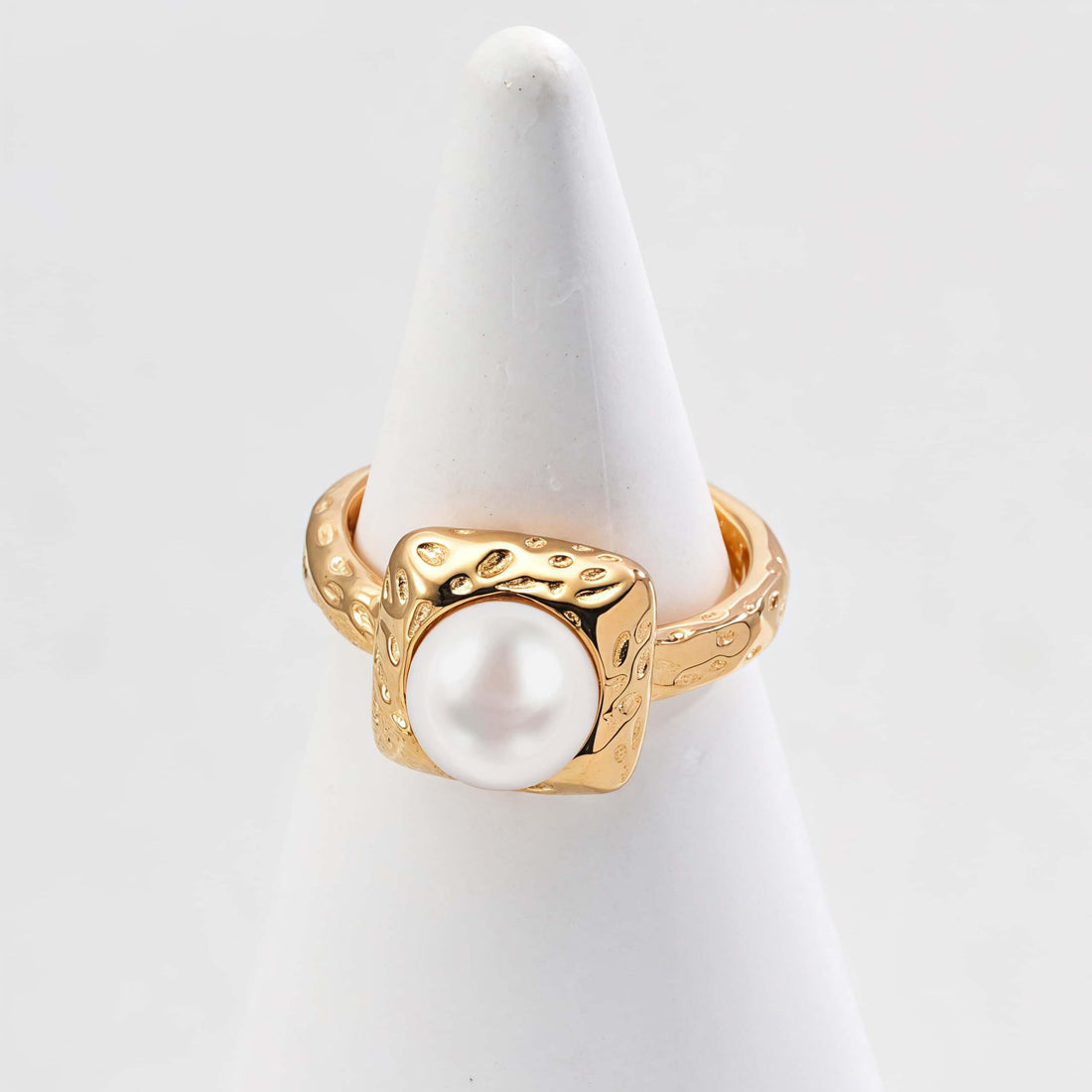 Minimalist Pearl Ring – Sterling Silver, Adjustable Open Design