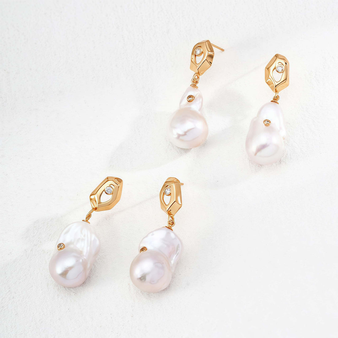 Vintage Baroque Pearl Zircon Earrings