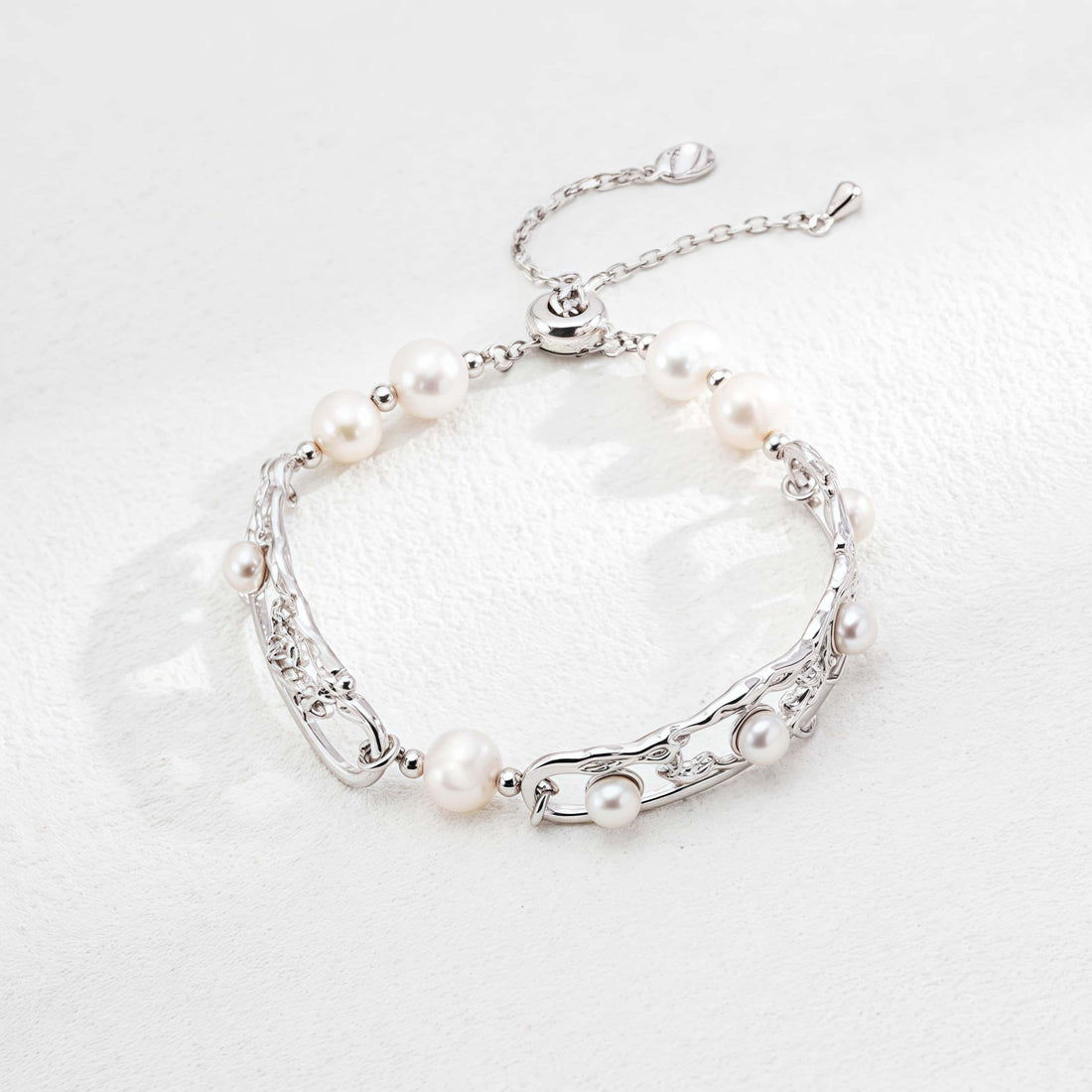 Vintage Pearl Bracelet - 925 Silver, Adjustable Chain