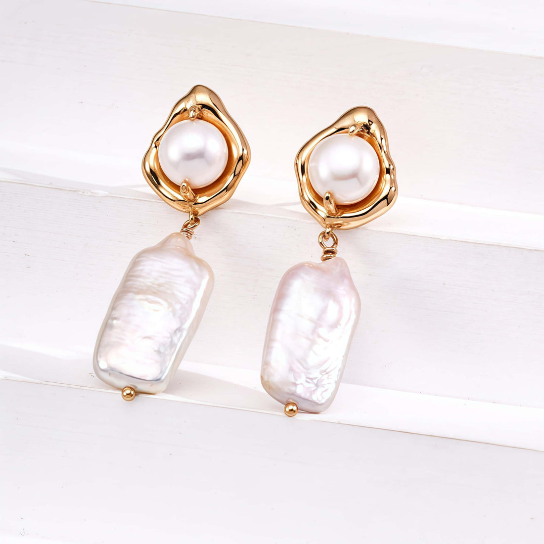 Handmade Pearl Drop Earrings – Sterling Silver, Vintage Gold & White Gold Finish