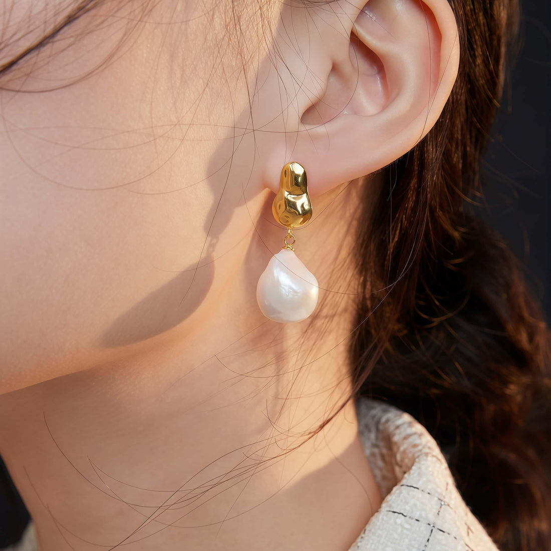 Unique Baroque Pearl Earrings - Sterling Silver & K Gold Vermeil