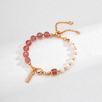 925 Silver Pearl Bracelet - Agate & Strawberry Quartz