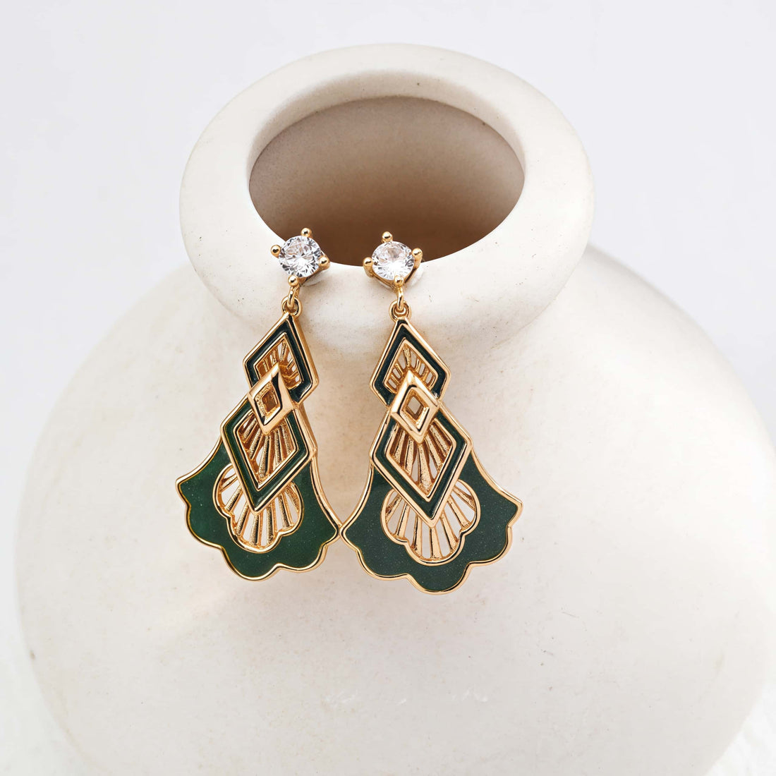 925 Sterling Silver Enamel Zircon Drop Earrings – Vintage Chic