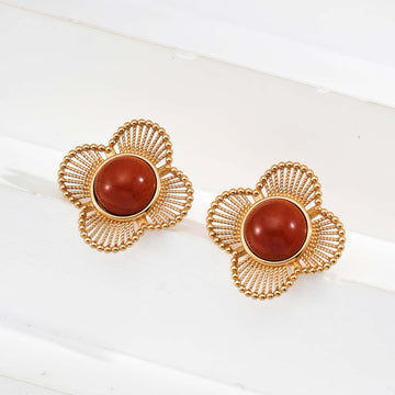 925 Silver Vintage Red Agate Earrings Elegant Design