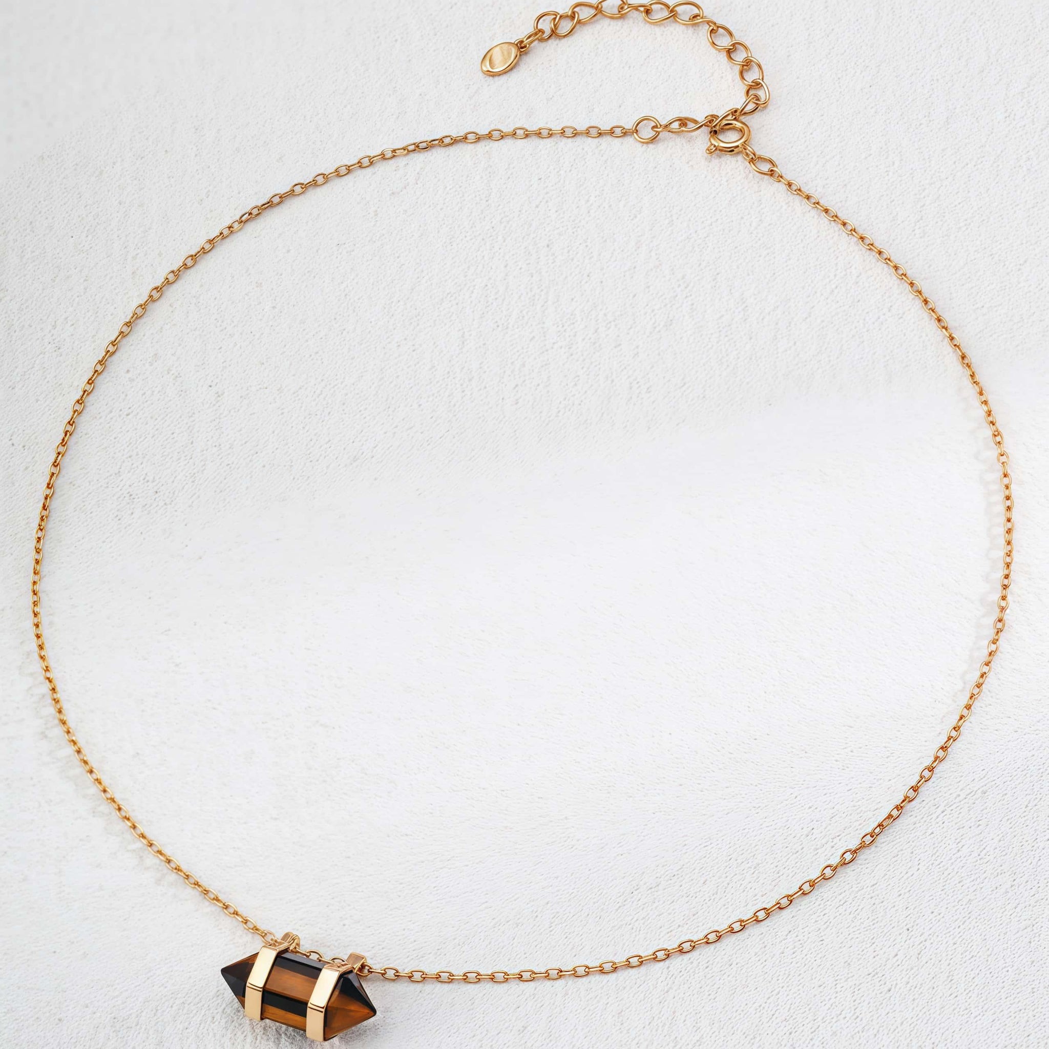 Geometric Tiger’s Eye Pendant Necklace – Sterling Silver, Vintage Gold