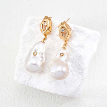 Vintage Baroque Pearl Zircon Earrings