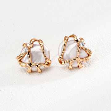 Vintage Gold Sterling Silver Earrings - Natural Freshwater Pearls & Zirconia